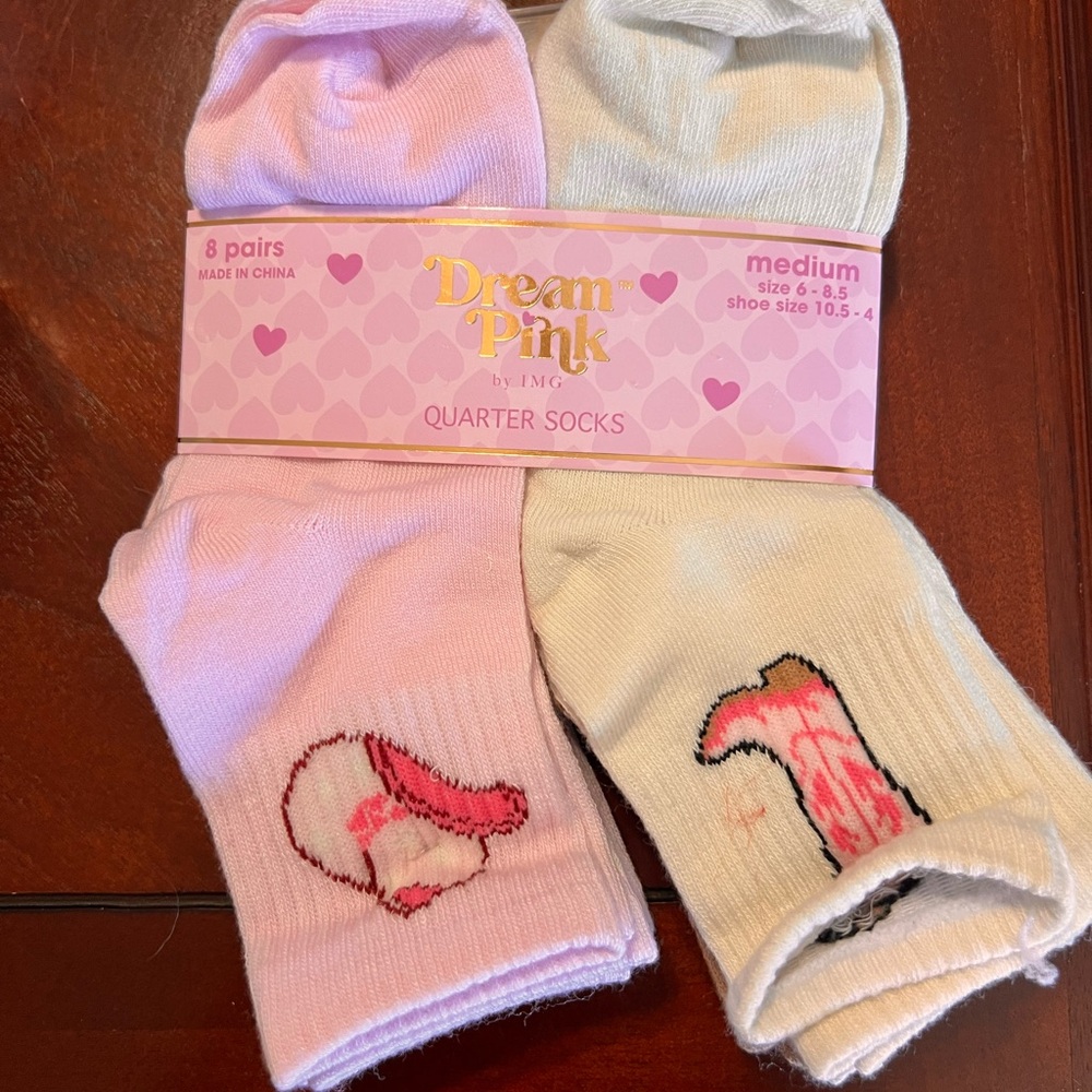 Kids Quarter Socks - western Pink and White